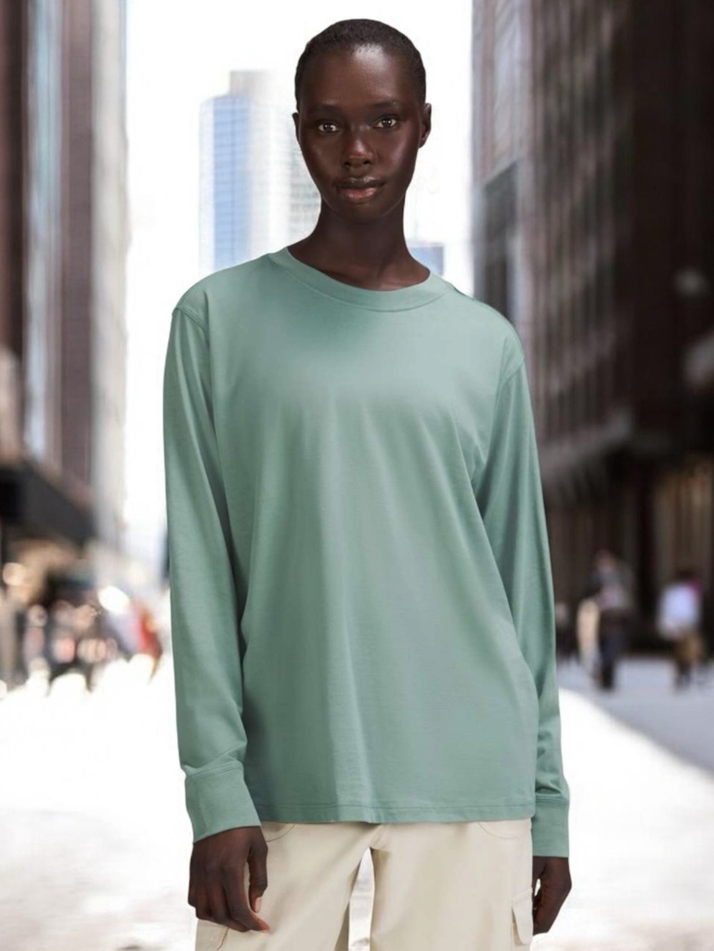 Lululemon All Yours Cotton Long Sleeve Shirt in Tidewater Teal Sz 4